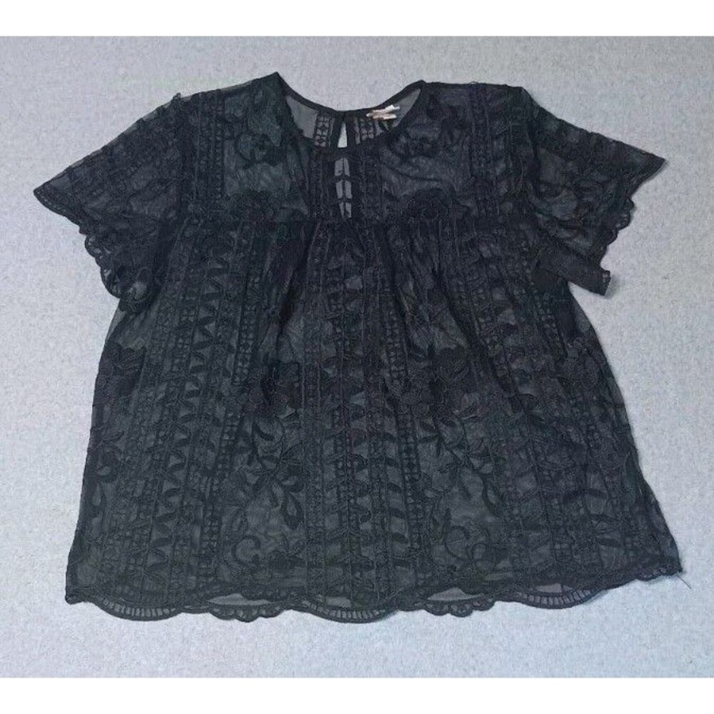 Merona Babydoll Embroidered Sheer Mesh Lace Top XL Black Whimsigoth Dark Fairy